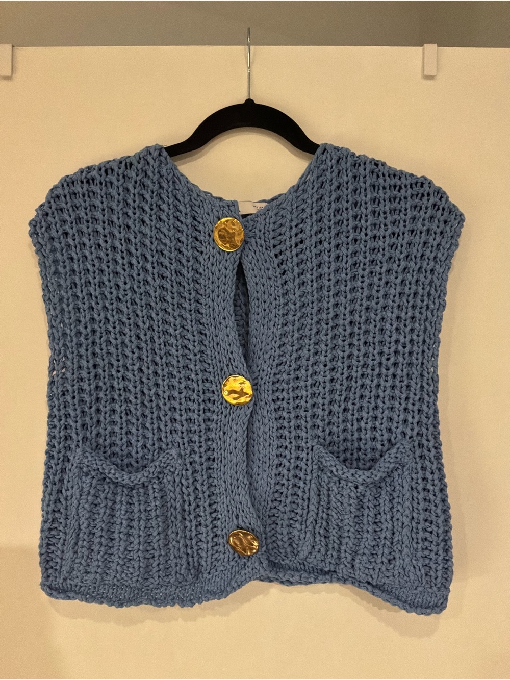 Zara Chunky Light Blue Button-Front Knit Vest